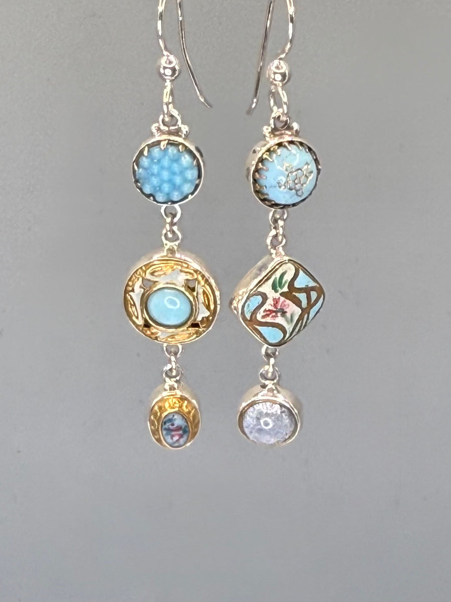 Asymmetrical Victorian Button Earrings set in Sterling Silver