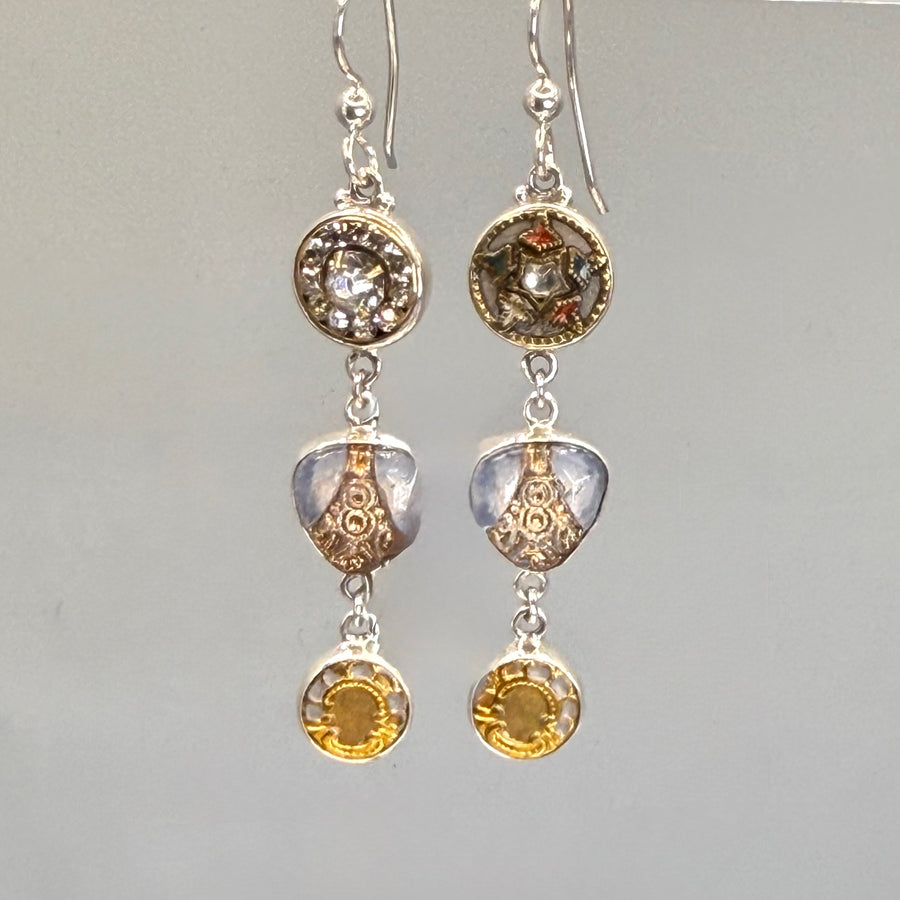 Asymmetrical Victorian Button Earrings set in Sterling Silver