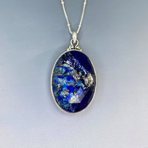 Leo Popper Large Oval Facet Button set in Sterling Silver  accented w/ Sterling Silver Necklace
