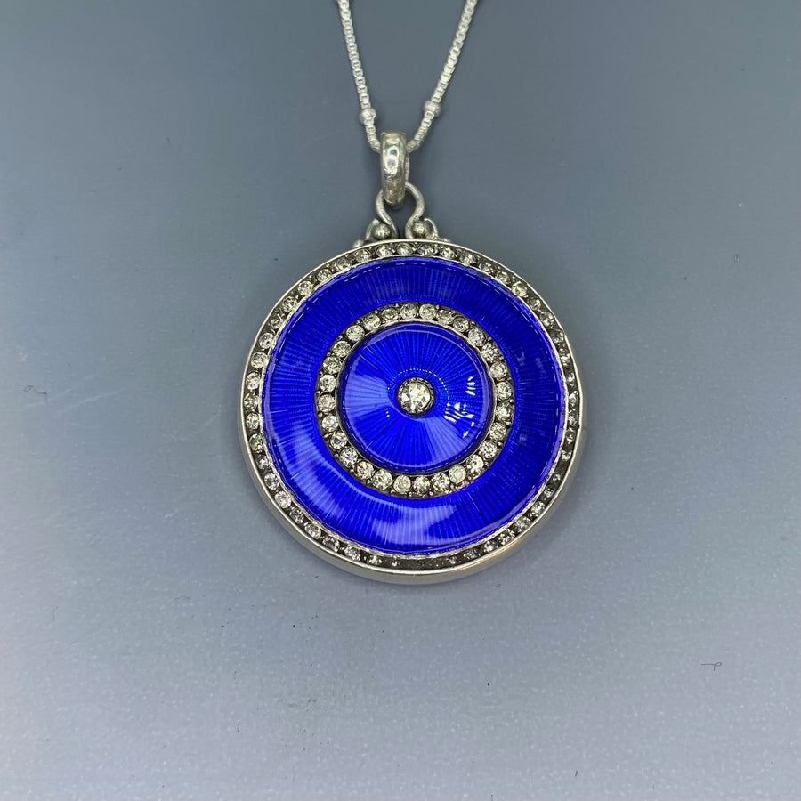 Victorian Hand Painted Large Sterling Enamel set in Sterling Silver w/ Sterling silver  Necklace