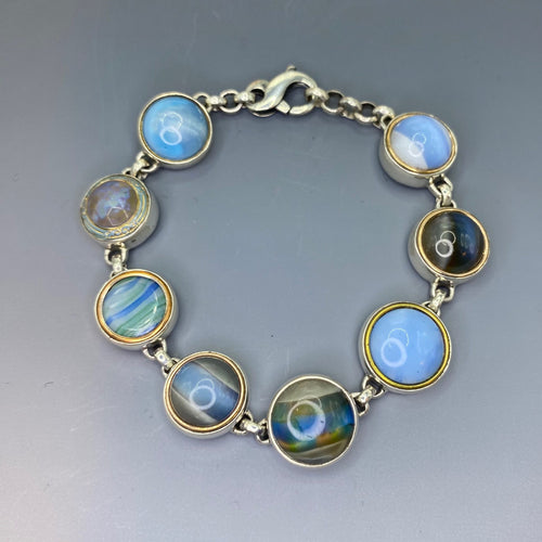 Victorian Glass in Metals & Button Bracelet set in  Sterling Silver