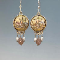 Satsuma set in Sterling Silver w/ Black Moonstone Facet Stone  & Pearl Drop Accent