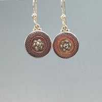 Victorian Carved Shell Button w/ Steel Facet Center set in Sterling Silver Earring