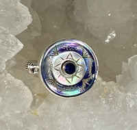 Victorian Carved Shell w/Sapphire Center Set in Sterling Silver Ring Size 8
