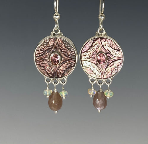 Victorian Carved Shelll Button late 1800s set in Sterling Silver w/Moonstone Accent