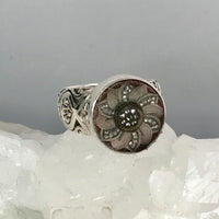 Victorian Lacy Czech Republic Glass set in Sterling Silver Ring Size 7
