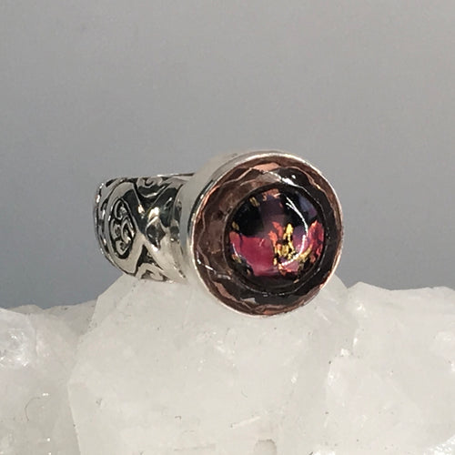 Victorian Glass Pink Button set In Sterling Silver Ring Size 7