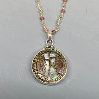 Victorian Carved Shell Ornate Button set in Sterling Silver w/ Tourmaline Stone Rosary Accent