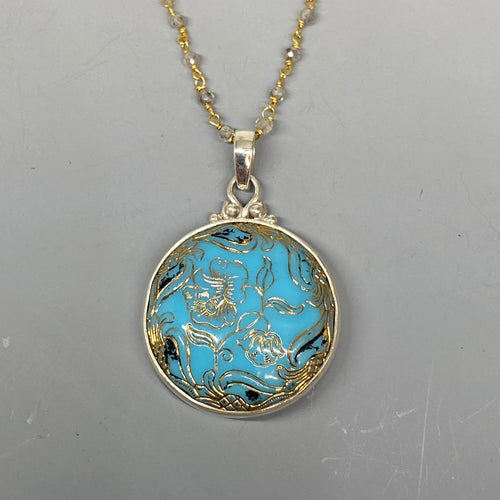 Victorian Czech Republic Robins Egg Blue Glass set in Sterling Silver W/ Labradorite Stone Rosary