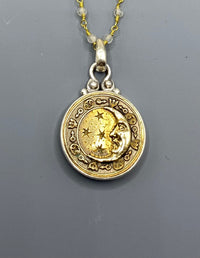 Victorian Picture Metal Moon Button set in Sterling silver w/ Pearl Necklace Accent