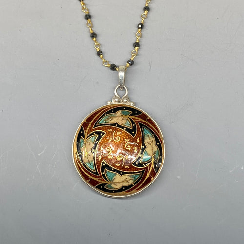 Victorian Enamel Hand Painted set in Sterling Silver w/ Rosary Stone Accent