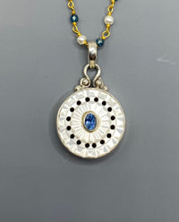 Victorian Carved Shell Button w/ Topaz set in Sterling silver w/ 18"Pearl  Topaz Necklace
