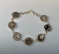 Early 1900s Czech Republic Silver Luster Glass Buttons set in Sterling Silver Bracelet