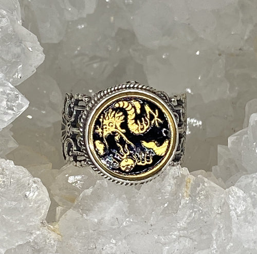 Victorian Enamel Button Set in Sterling  Filigree Silver Ring Size 7.5