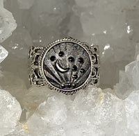 Victorian Czech Glass Button Set in Sterling  Filigre SIlver Ring Size 7.5