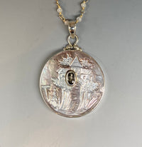 Victorian Carved Pearl Button set in Sterling Silver