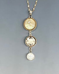 Victorian Three Button Drop Carved Tinted Shell and Pearl w/ Steel set in Sterling Silver w/ Stone Rosary Accent