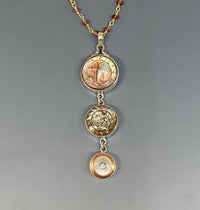 Victorian Three Button Drop Ornate carved shell & Pearls set in Sterling Silver w/ Stone Rosary Accent