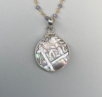 Victorian Carved Pearl Bee Button Set in Sterling Silver Necklace w/ Satellite Chain