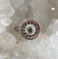 Victorian Carved Pearl tinted w/ Tourmaline stone accent set in Sterling Silver Ring Size 8