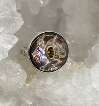 Victorian Carved Pearl Dragon w/ Tourmaline accent set in Sterling Silver Ring Size 8