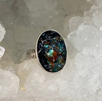 Victorian Leo Popper Glass Antique Button Set in Stelring Silver Ring Design Size 7