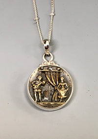 Beautiful Victorian Picture Metal Scene of Man Playing Music to Dancing Woman Button set in Sterling Silver
