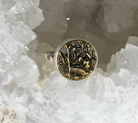 Victorian Picture metal Button image of Underwater sea life set in sterling silver Ring Size 7