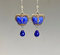Vintage Blue Glass Crown Button with Gold Accent Set in Sterling Silver w/ Lapis stone accent