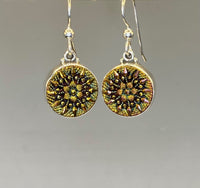 Victorian Luster Glass Button Set in Sterling Silver. Earrings are 3/4" length