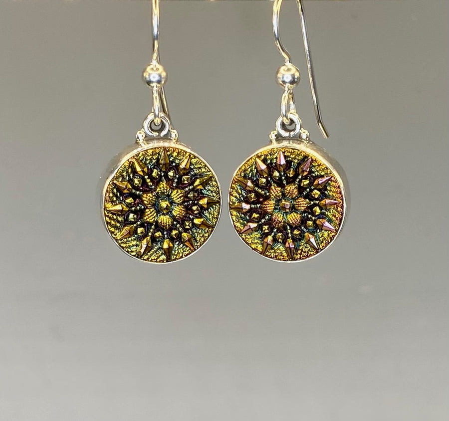 Victorian Luster Glass Button Set in Sterling Silver. Earrings are 3/4" length