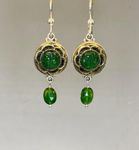 Victorian Glass in Metal  Button set in Sterling Silver With Tourmaline Facet Stone Accent