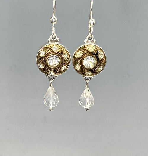 Victorian Glass in Metal  Button set in Sterling Silver With Quartz Accent