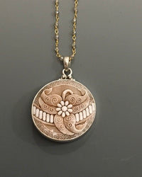Victorian Glass with Sienna Floral set in Sterling Silver Setting w/ labradorite Stone necklace