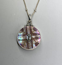 Victorian Carved Shell With Iolite Center set in Sterling silver