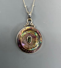 Victorian Carved Shell w/ Tourmaline Button set in Sterling silver