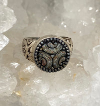 Victorian Lacy Glass Button set in Sterling Silver Ring Size 7.5