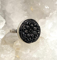 Vintage Silver Luster Czech Glass Button set  in  Sterling Silver Ring Size 7.5