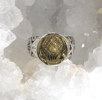 Antique Metal Hot Air Balloon Raised Image Button set in Sterling Silver Ring Size 7