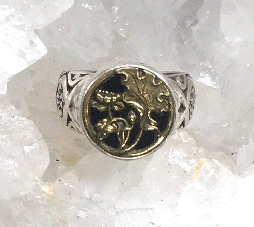 Victorian Velvet Perfume Button Button set in Sterling Silver Ring Size 7