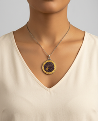 Victorian Picture Metal Tinted Shooting Star set in Sterling silver Pendant w/ Pyrrite Necklace — worn on model