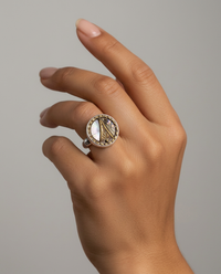 Victorian Glass in Metal Button Set in Sterling Silver  Ring Size 6-3/4 — worn on model
