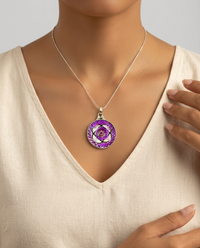 Victorian Carved Shell Pearl Button Set in Sterling Silver With  Satellite Sterling Chain — worn on model