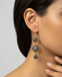 Victorian Assymetrical Button Earrings set in Sterling Silver — worn on model
