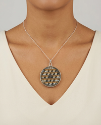 Victorian Lacy Button set in Sterling silver w/ Sterling Silver Necklace — worn on model