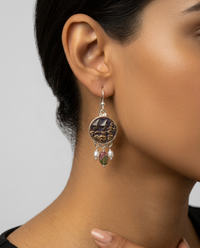 Victorian European Picture Metal Steel Facet Lightening Bold & Cloud Button set in Sterling Silver — worn on model