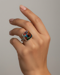 Antique Button Leo Popper From NYC Button Factory late 1800s set in Sterling Silver Ring Size 8.5 — worn on model