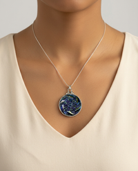 Vintage Czech Republic Luster Glass set in Sterling silver w/ Sterling Silver Necklace — worn on model