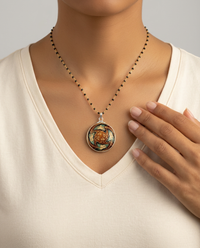 Victorian Enamel Hand Painted set in Sterling Silver w/ Rosary Stone Accent — worn on model