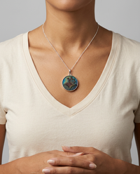 Victorian Czech Republic Luster Glass set in Sterling Silver W/ Satellite Chain — worn on model
